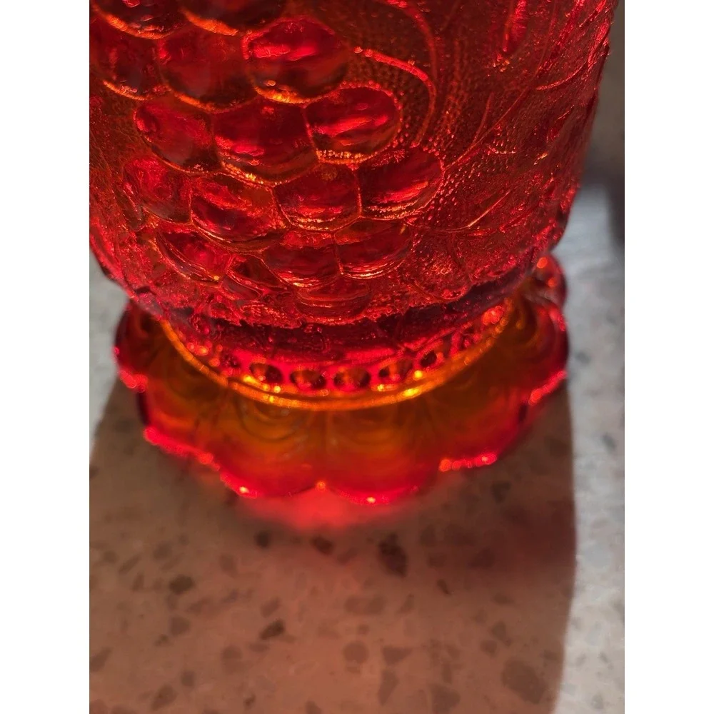 Vintage Imperial Glass Amberina Grape Vase Red Orange UV Glow Cadmium
